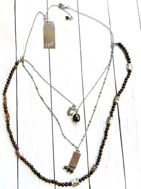 NEW NWT J. Jill Multi-Strand Brown Tiger Eye Silver Layered Necklace $59 Retail